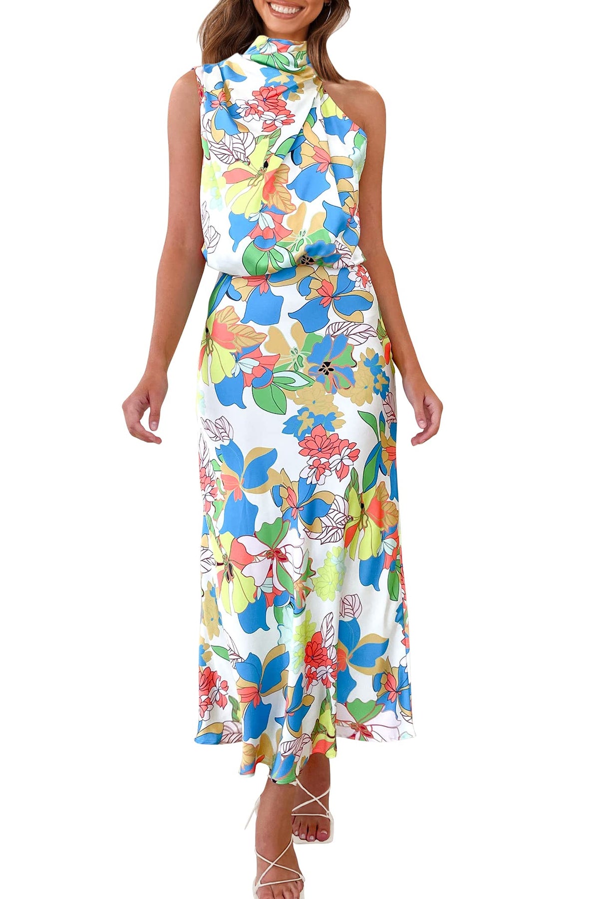 PRETTYGARDEN Vestido largo de satén para mujer, estilo cóctel de verano