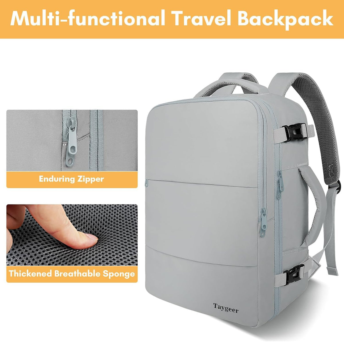 Mochila de viaje Taygeer de 35L, 10 kg para avión, para hombre y mujer, negra