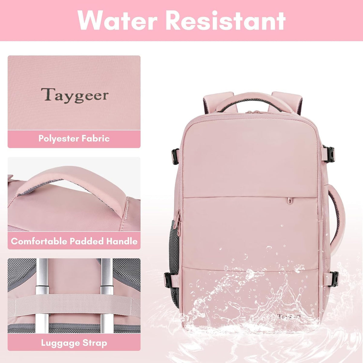 Mochila de viaje Taygeer de 35L, 10 kg para avión, para hombre y mujer, negra