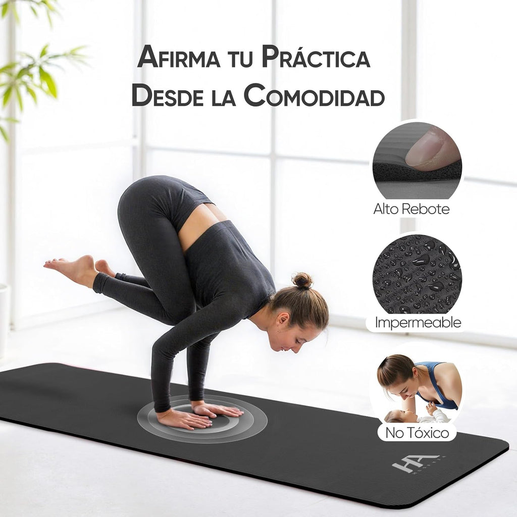 Tapete Yoga,Tapete para Ejercicio Grueso 10 mm, 183x61 cm Antideslizante NBR Pilates, para Yoga,Pilates, Estiramientos y Entrenamiento en Casa o Gimnasio