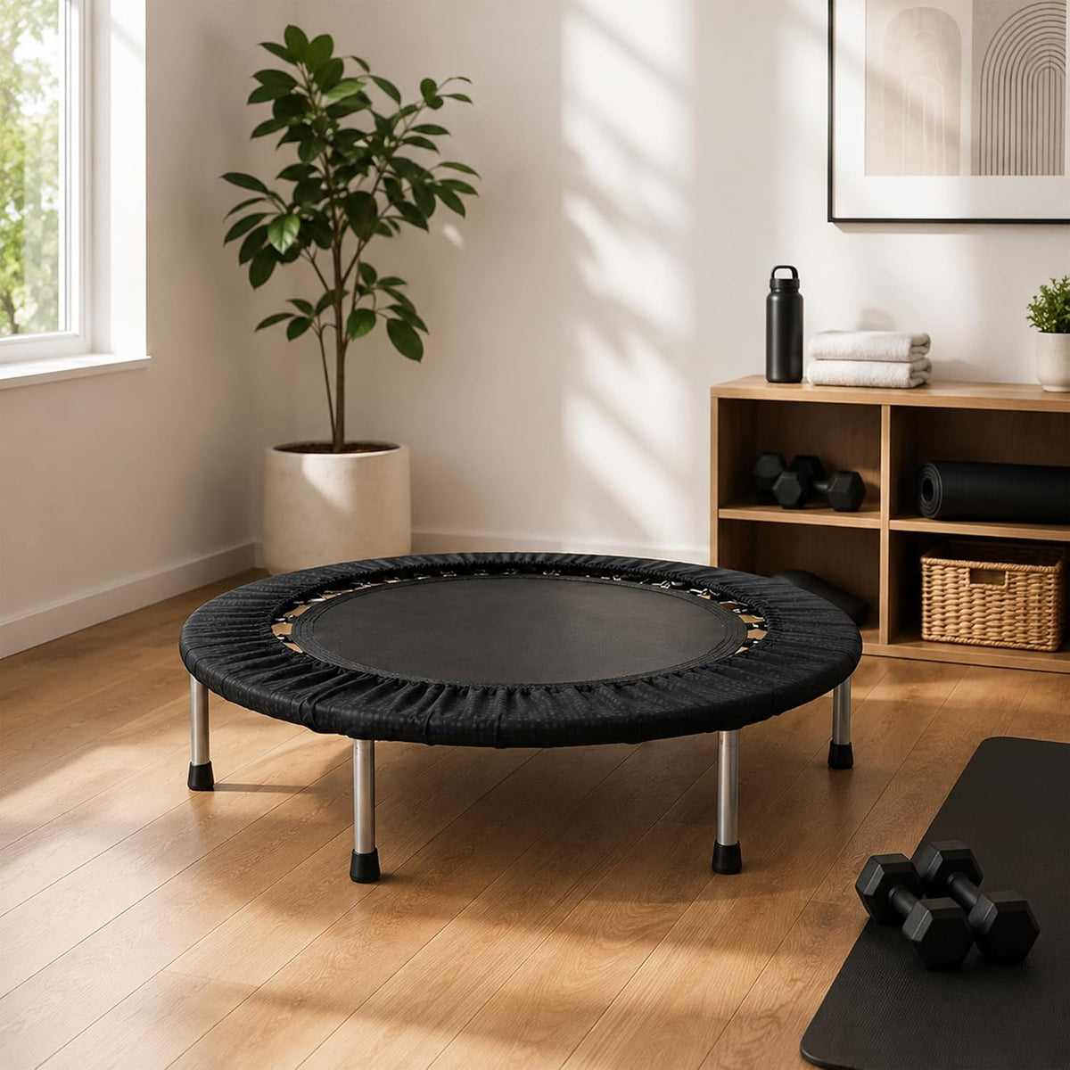 Bluelander Trampolín Fitness, Mini Trampolín para Ejercicio en Casa, Brincolín para Ejercicio, Rebotador Deportivo, Estructura de Acero, Soporta 100 kg
