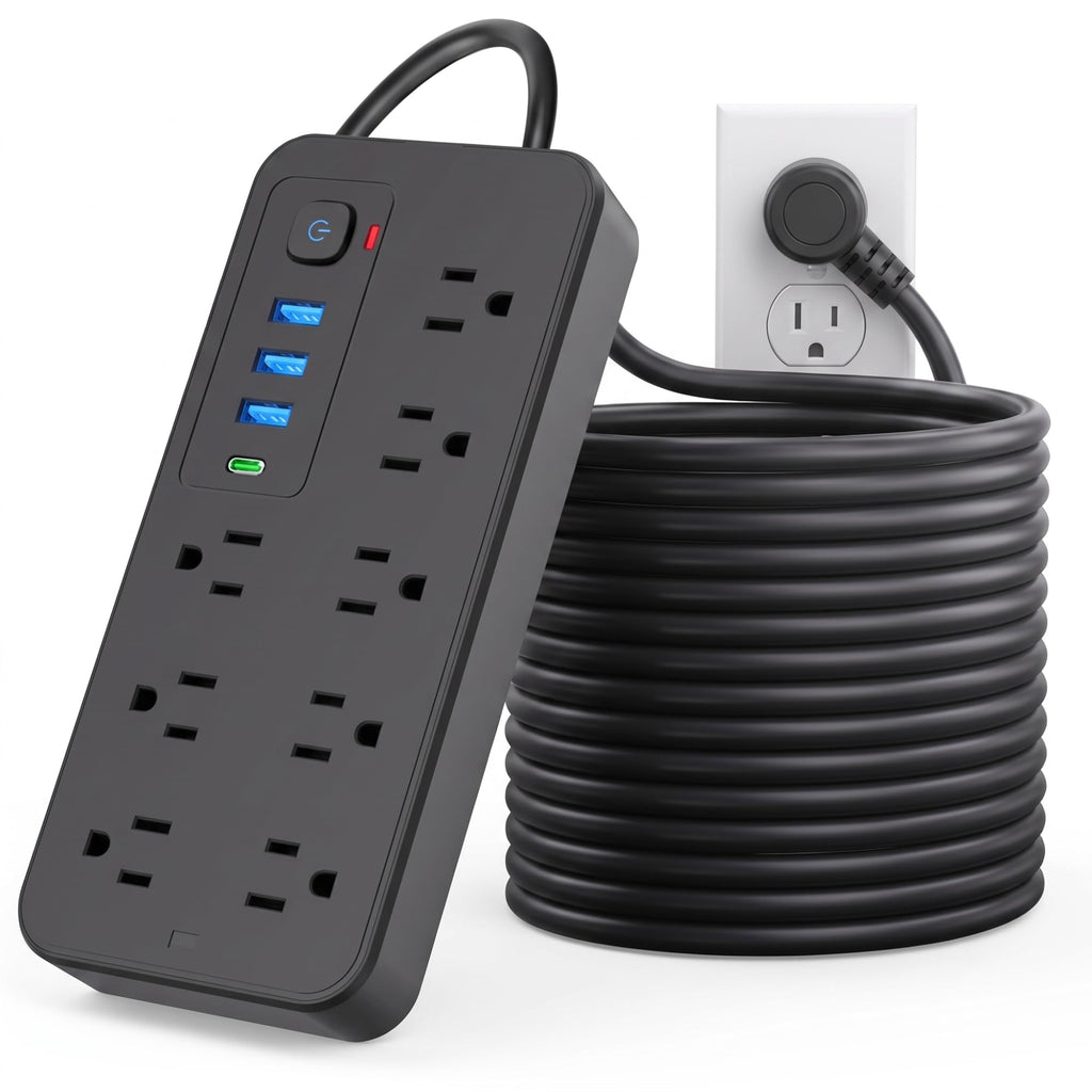 LUKITO Multicontacto Regleta 12 En1, Extensión Eléctrica con Protección contra Sobrecargas, Conector Multiple para Escritorio con Cable De 1.8m, 8 Salidas CA Y 4 Puertos USB (1 USB-c)