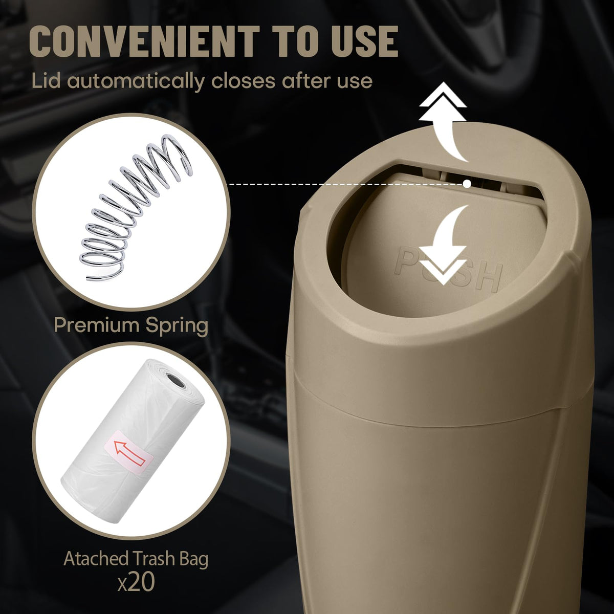 🚗 Bote de Basura para Coche con Tapa — Antiderrames + 20 Bolsas Incluidas