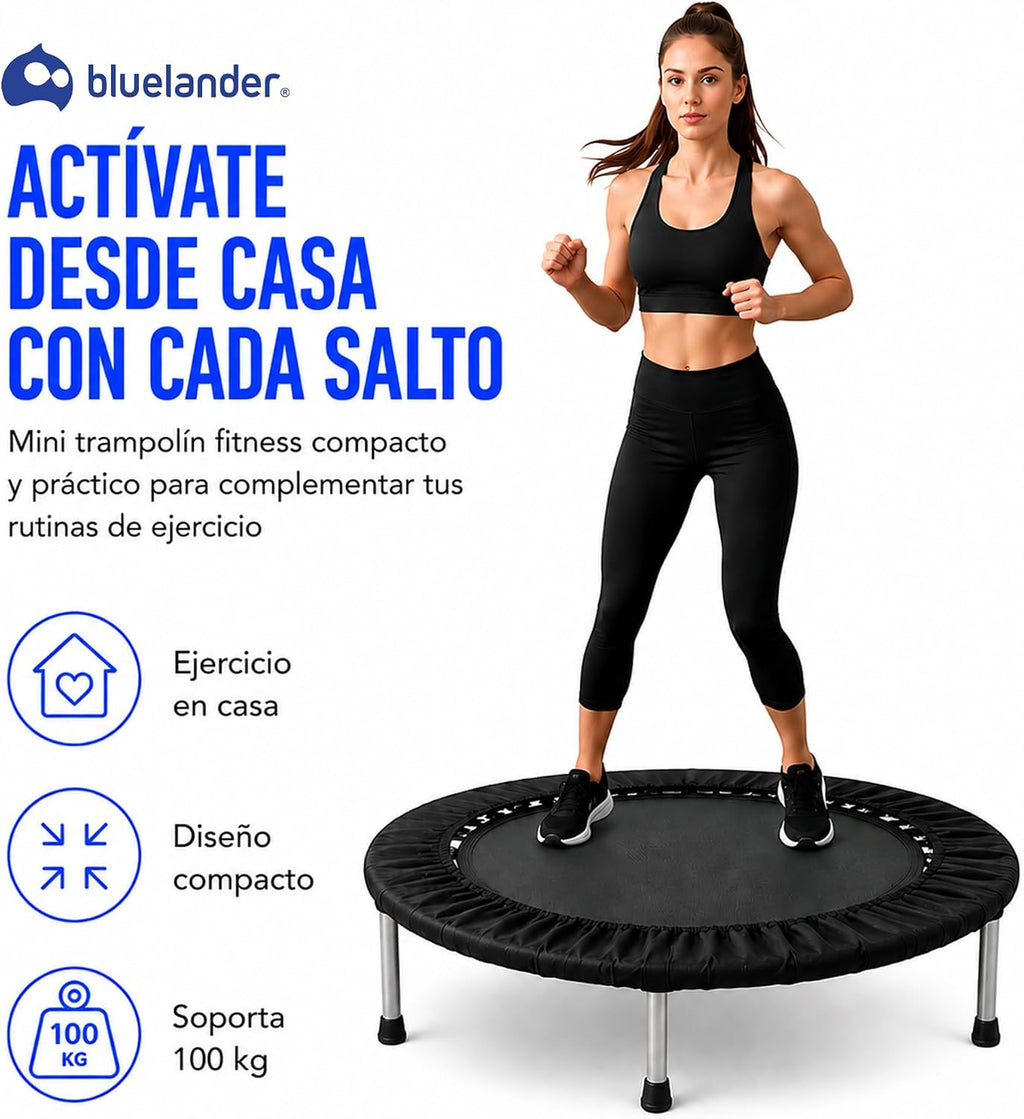Bluelander Trampolín Fitness, Mini Trampolín para Ejercicio en Casa, Brincolín para Ejercicio, Rebotador Deportivo, Estructura de Acero, Soporta 100 kg