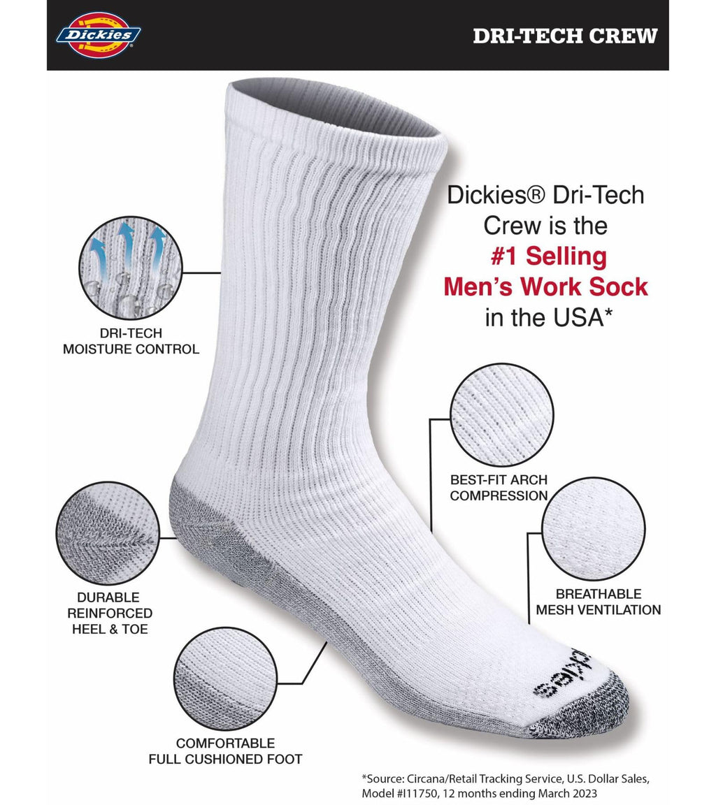 Calcetines Dickies Dri-tech Original para hombre con control de humedad, estilo crew, disponibles en tallas M-XXL (paquetes de 6, 12 y 18 pares)