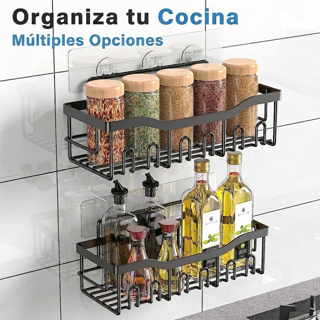 Paquete de 5 estantes para ducha con adhesivos, jabonera, cesta organizadora a prueba de óxido, sin taladrar, estante de almacenamiento (Paquete de 5)