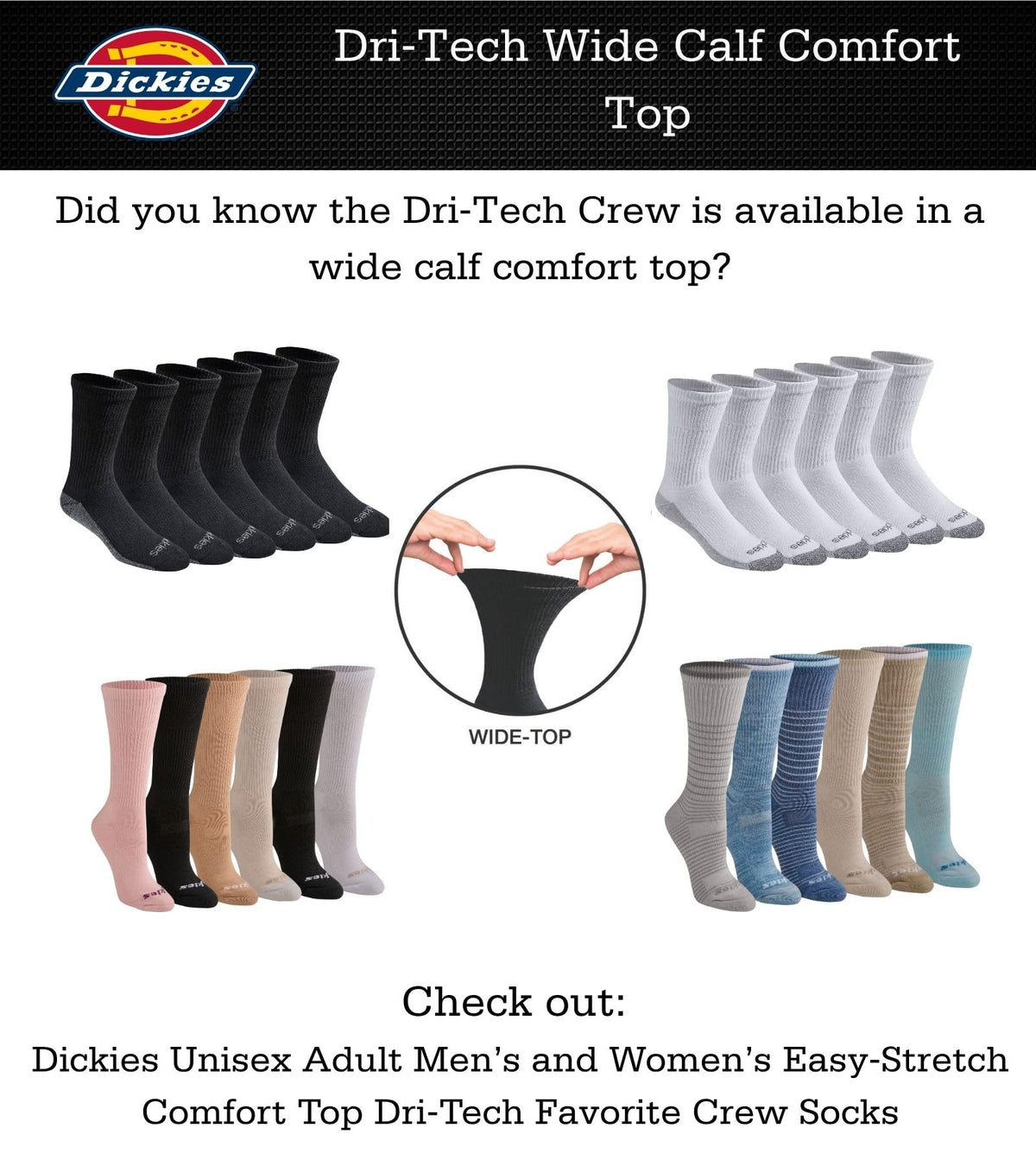 Calcetines Dickies Dri-tech Original para hombre con control de humedad, estilo crew, disponibles en tallas M-XXL (paquetes de 6, 12 y 18 pares)