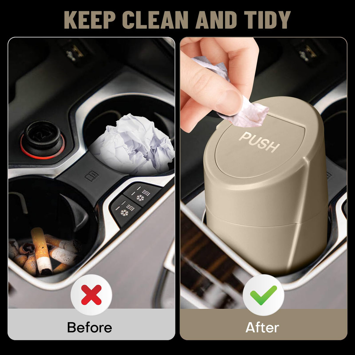 🚗 Bote de Basura para Coche con Tapa — Antiderrames + 20 Bolsas Incluidas