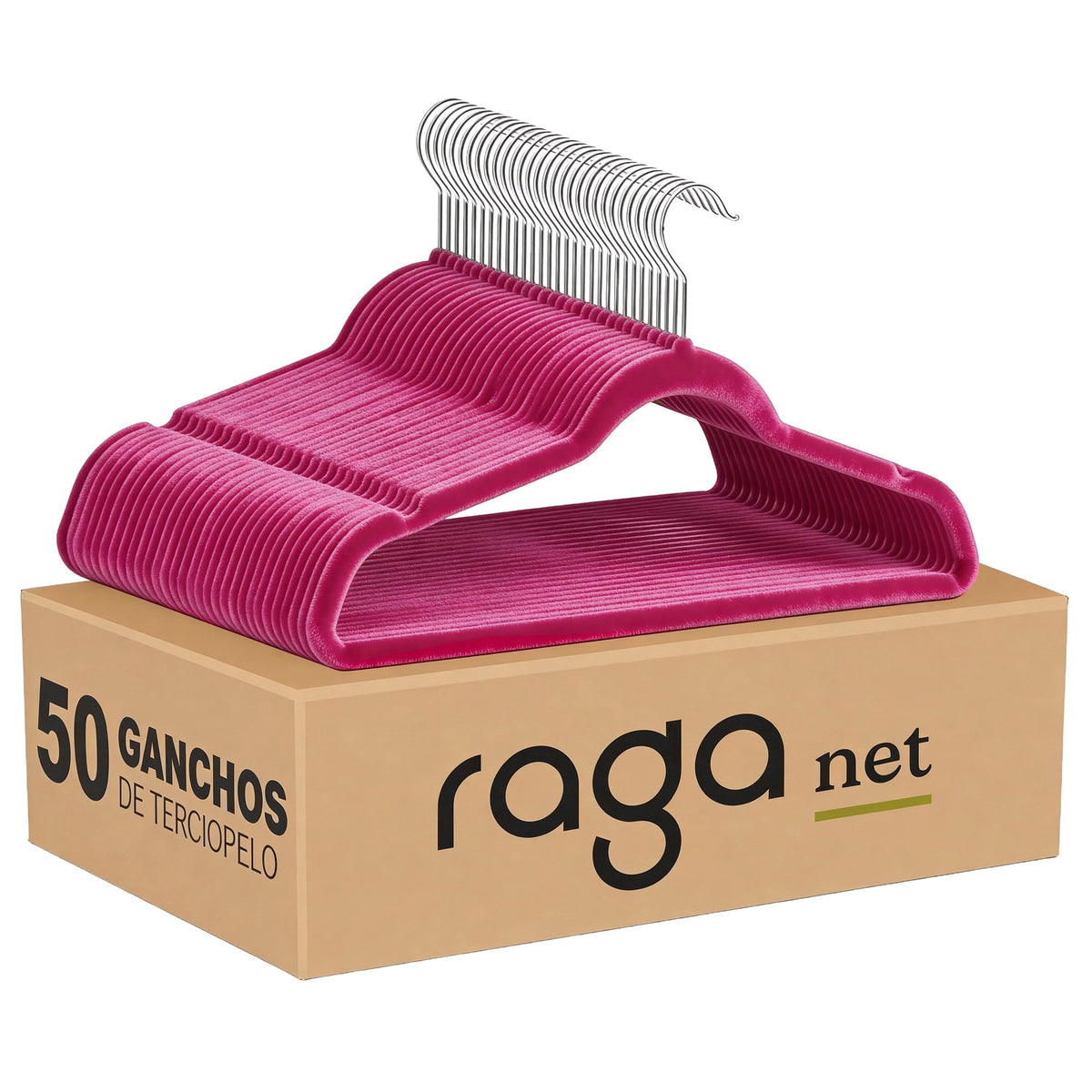 RagaBasics, Set de 50 Ganchos Metalicos Cubiertos con Terciopelo, Perchas de Alta Calidad, Gancho con Rotacion 360°, Ganchos Antideslizantes y Resistentes (Negro)