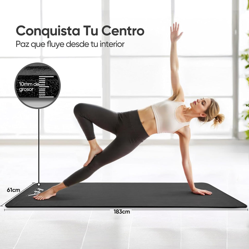 Tapete Yoga,Tapete para Ejercicio Grueso 10 mm, 183x61 cm Antideslizante NBR Pilates, para Yoga,Pilates, Estiramientos y Entrenamiento en Casa o Gimnasio