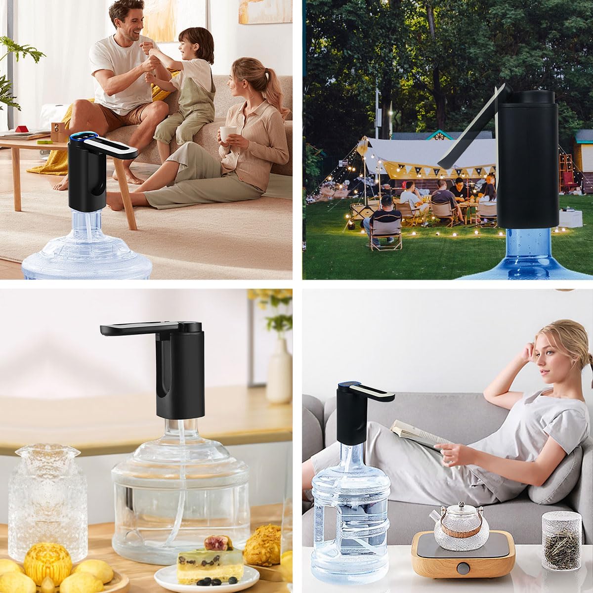 Dispensador de Agua Garrafón Plegable con 3 Modos y Luz LED, Bomba de Agua de Inalámbrica Recargable Portátil, Despachador de Agua Automático Rápido para Botellas de Galón de 4.5L a 20L