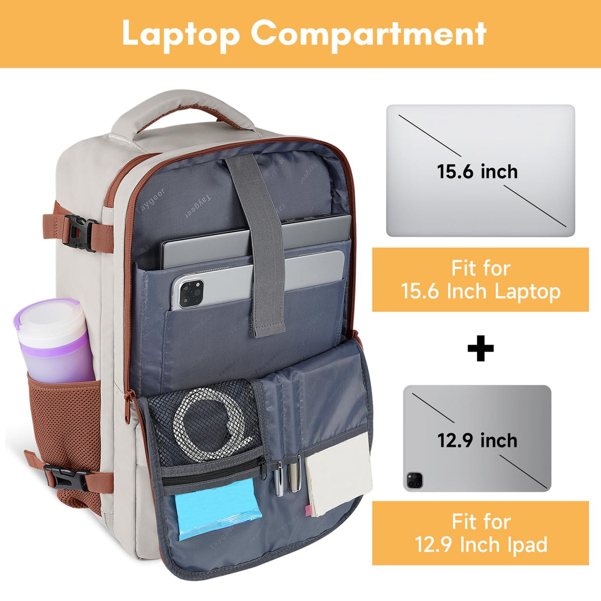 Mochila de viaje Taygeer de 35L, 10 kg para avión, para hombre y mujer, negra