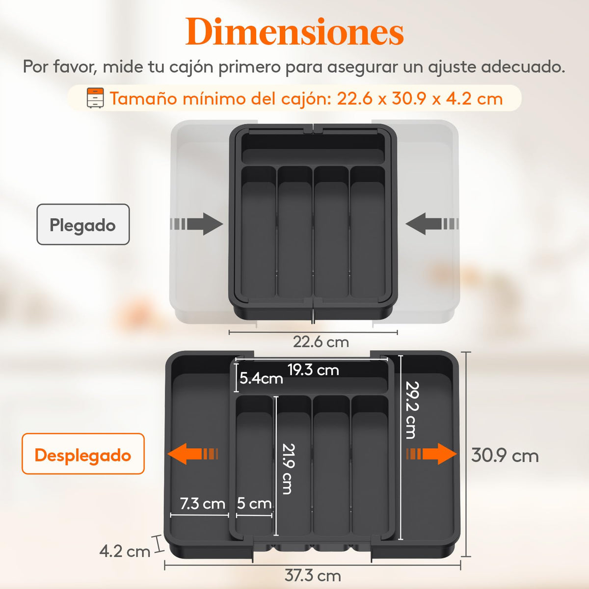 Lifewit Organizador de Cubiertos, Bandeja para Cubiertos Extensible, Cubertero para Cajón para Menaje, Organizador de Cubertería Ajustable y Compacto para Cucharas Tenedores Cuchillos, Grande, Negro