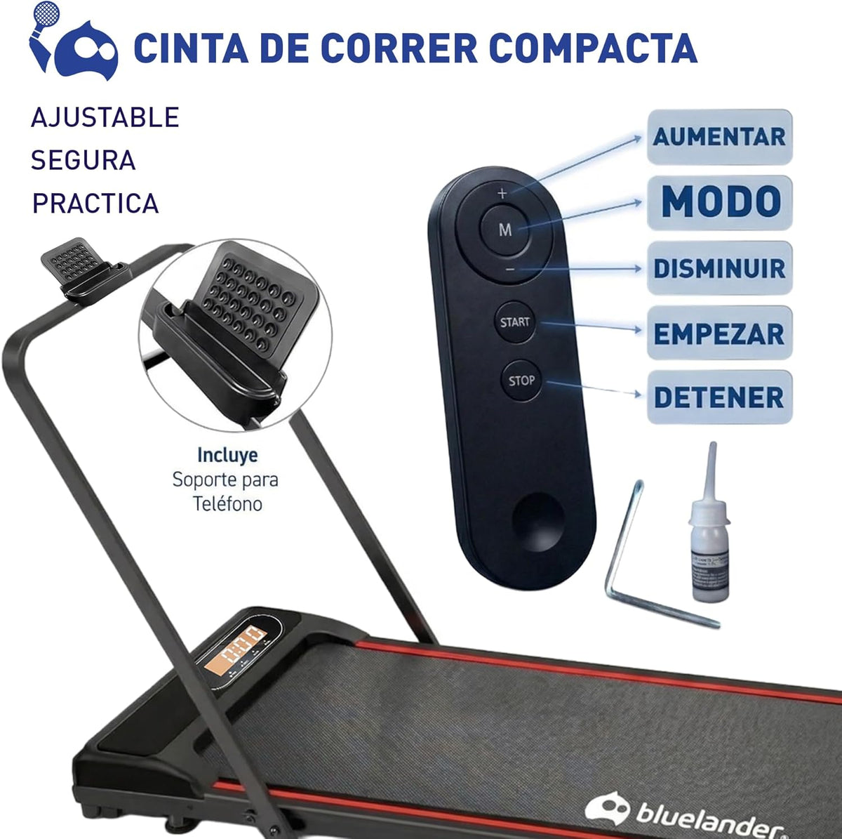 Bluelander Caminadora Electrica, Walking Pad Con Asa, 100*48*120 cm, 110 V, Pantalla Digital, Caminadora Plegable, 2.5 HP, Portatil, Ideal para Oficina, Hogar, Cinta para Caminar (Walking Pad con Asa)