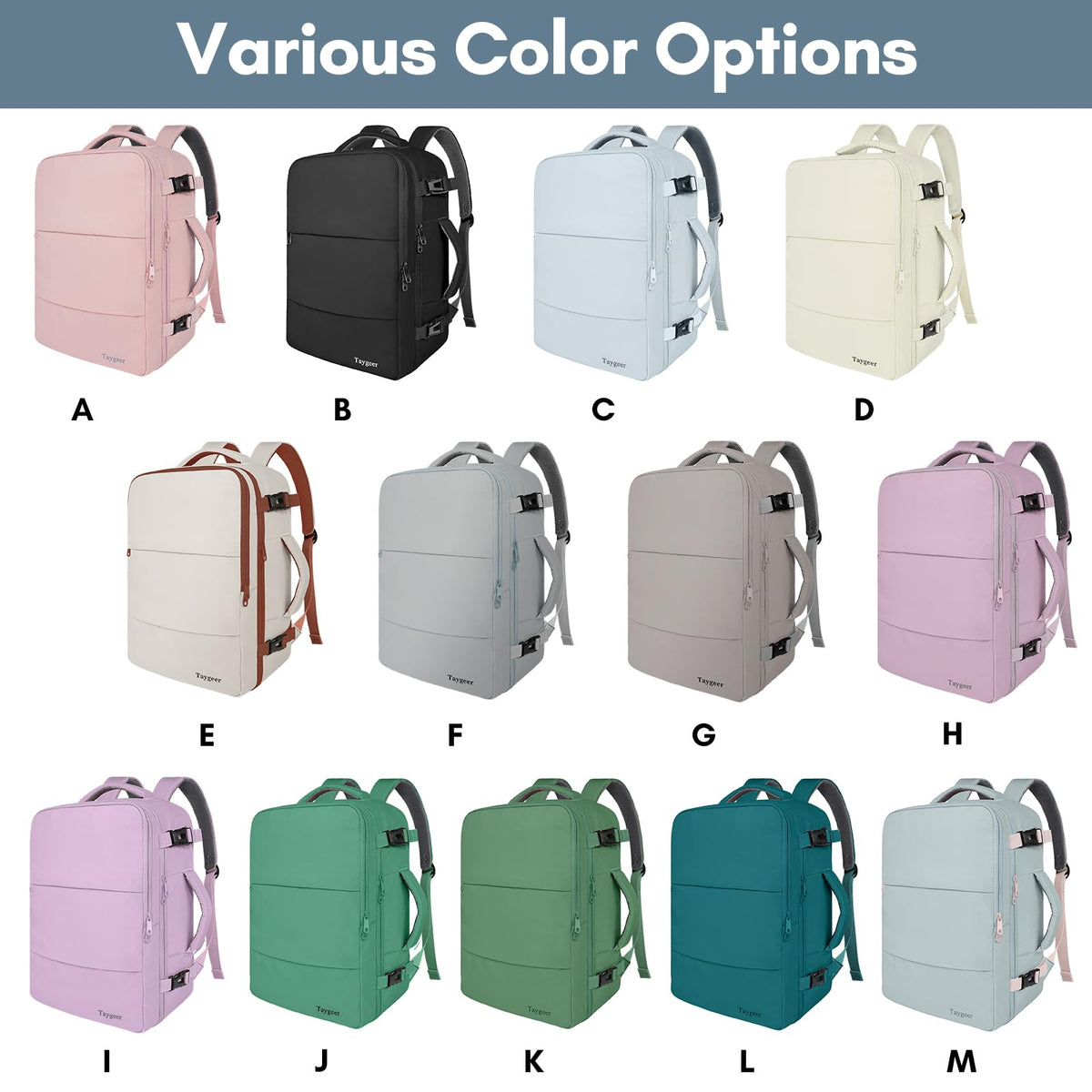 Mochila de viaje Taygeer de 35L, 10 kg para avión, para hombre y mujer, negra