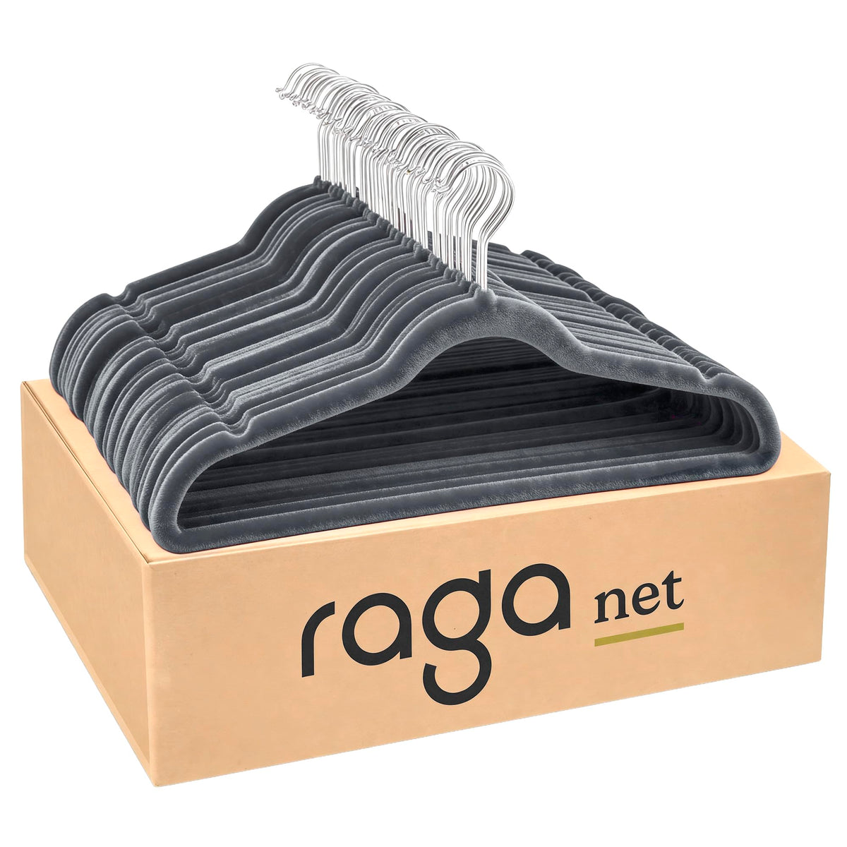 RagaBasics, Set de 50 Ganchos Metalicos Cubiertos con Terciopelo, Perchas de Alta Calidad, Gancho con Rotacion 360°, Ganchos Antideslizantes y Resistentes (Negro)