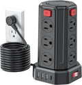 SMALLRT Torre Regleta Multicontacto, Extensión Eléctrica Plana de 3.04M, Negro