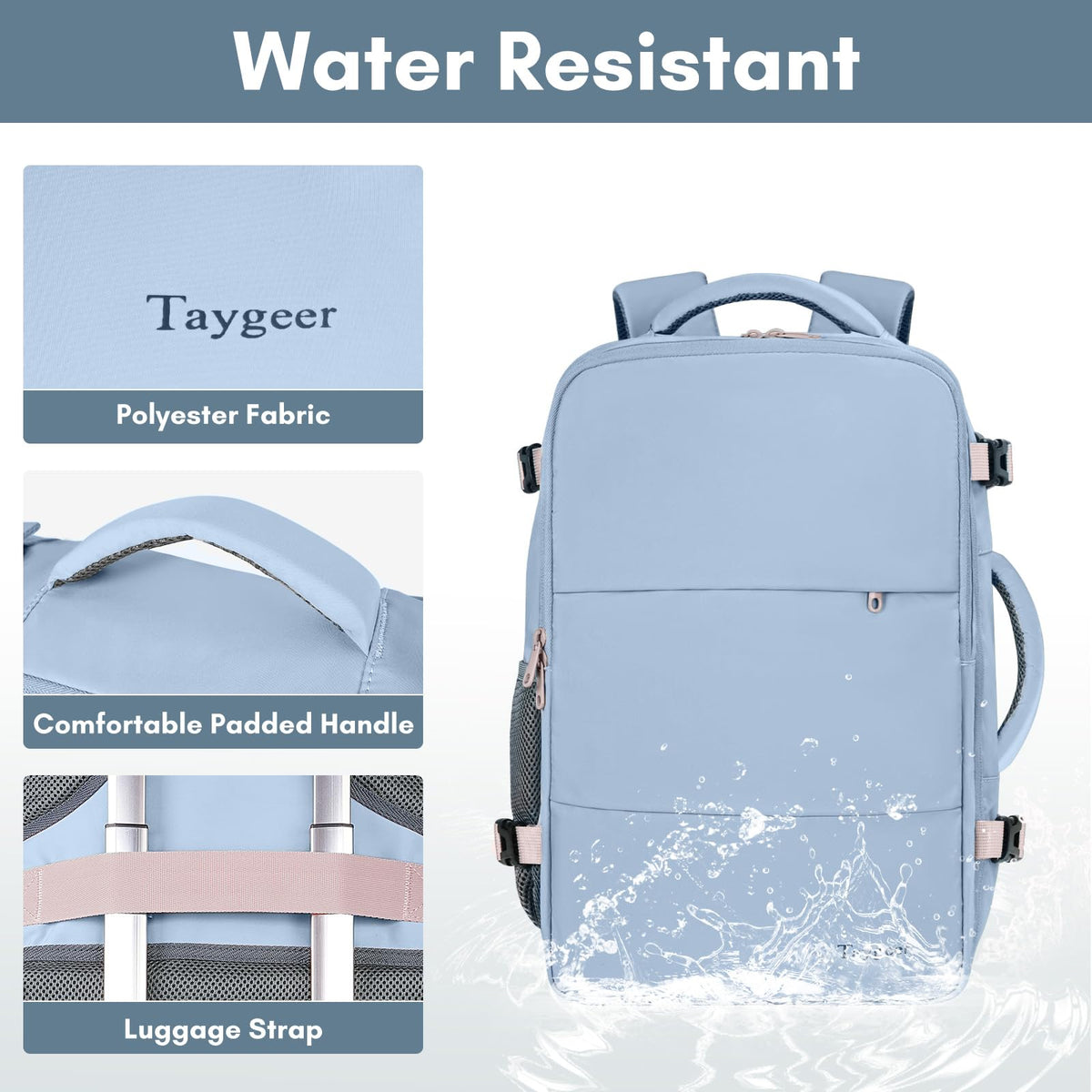 Mochila de viaje Taygeer de 35L, 10 kg para avión, para hombre y mujer, negra