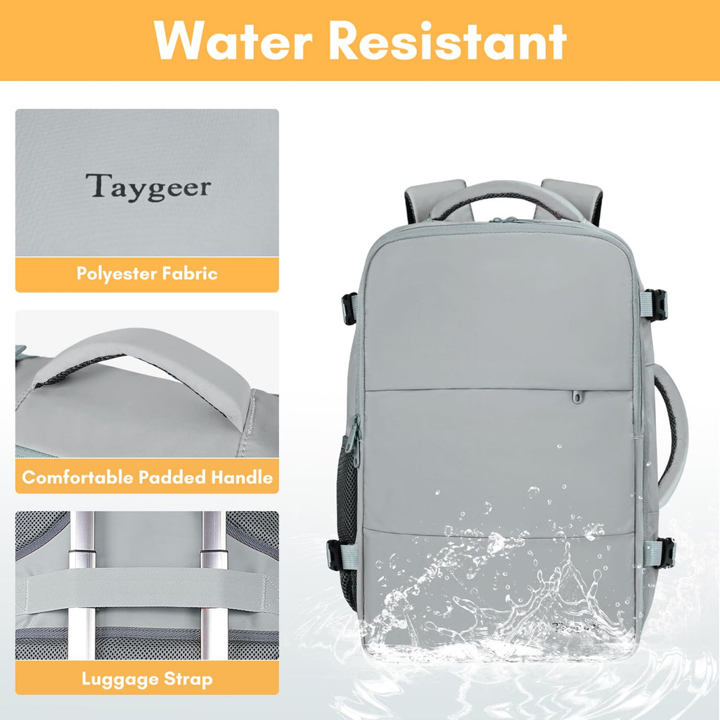 Mochila de viaje Taygeer de 35L, 10 kg para avión, para hombre y mujer, negra