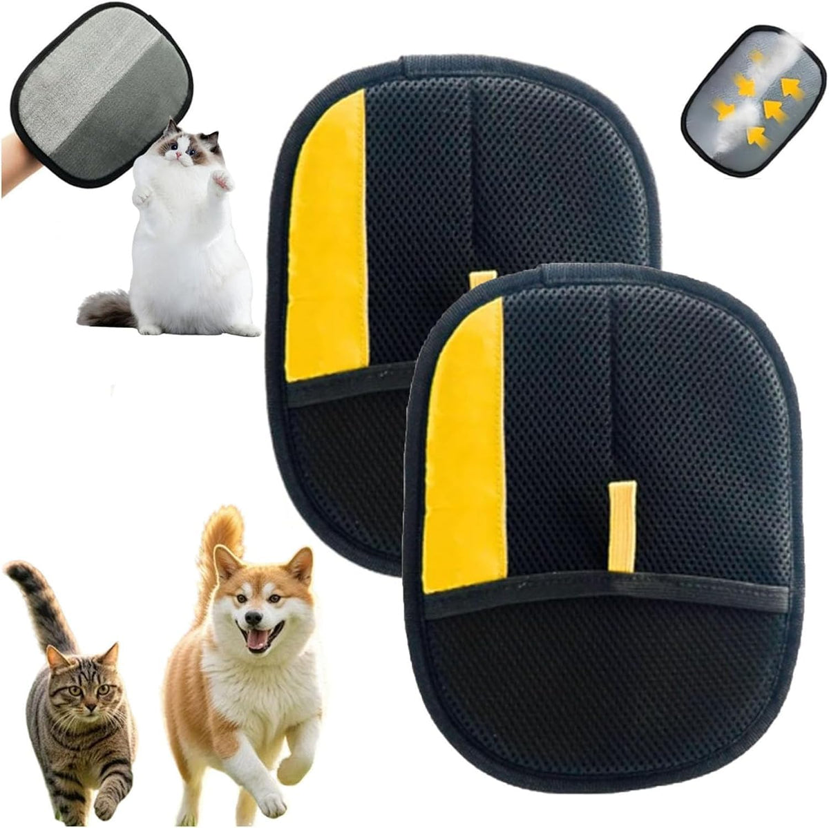 Pet Grooming Glove, Guante Eliminador de Pelo para Mascotas para Perros y Gatos - Mejorado Reutilizable con Electrostaticidad, Quitapelos para Ropa, Sofá, Alfombra y Asientos de Auto (3pcs)