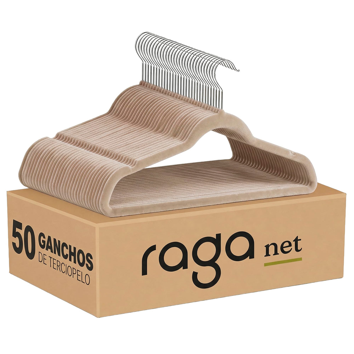RagaBasics, Set de 50 Ganchos Metalicos Cubiertos con Terciopelo, Perchas de Alta Calidad, Gancho con Rotacion 360°, Ganchos Antideslizantes y Resistentes (Negro)