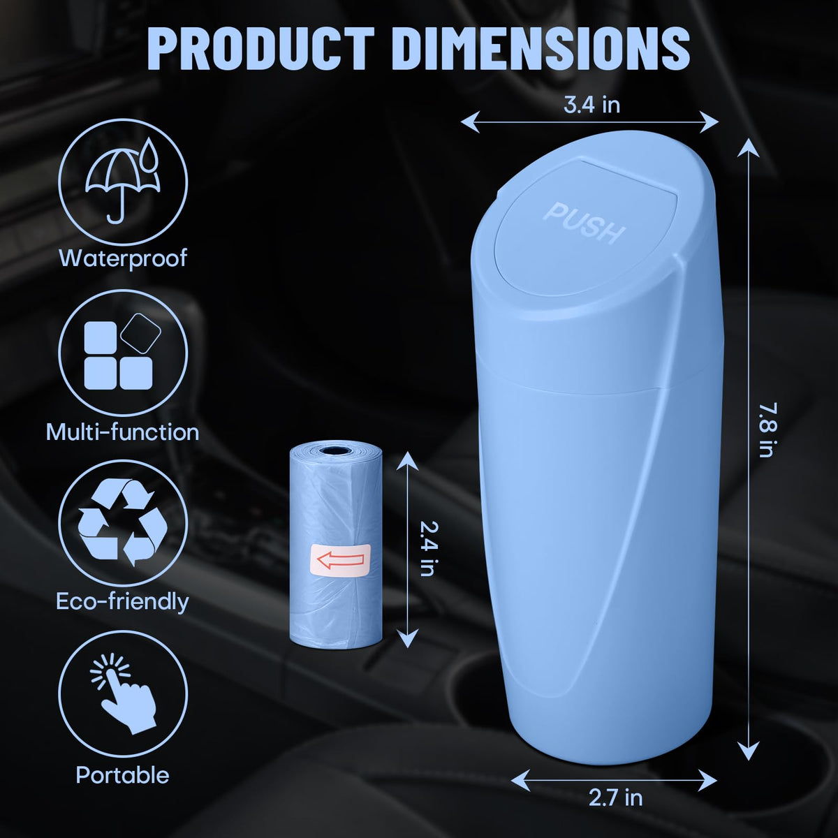 🚗 Bote de Basura para Coche con Tapa — Antiderrames + 20 Bolsas Incluidas