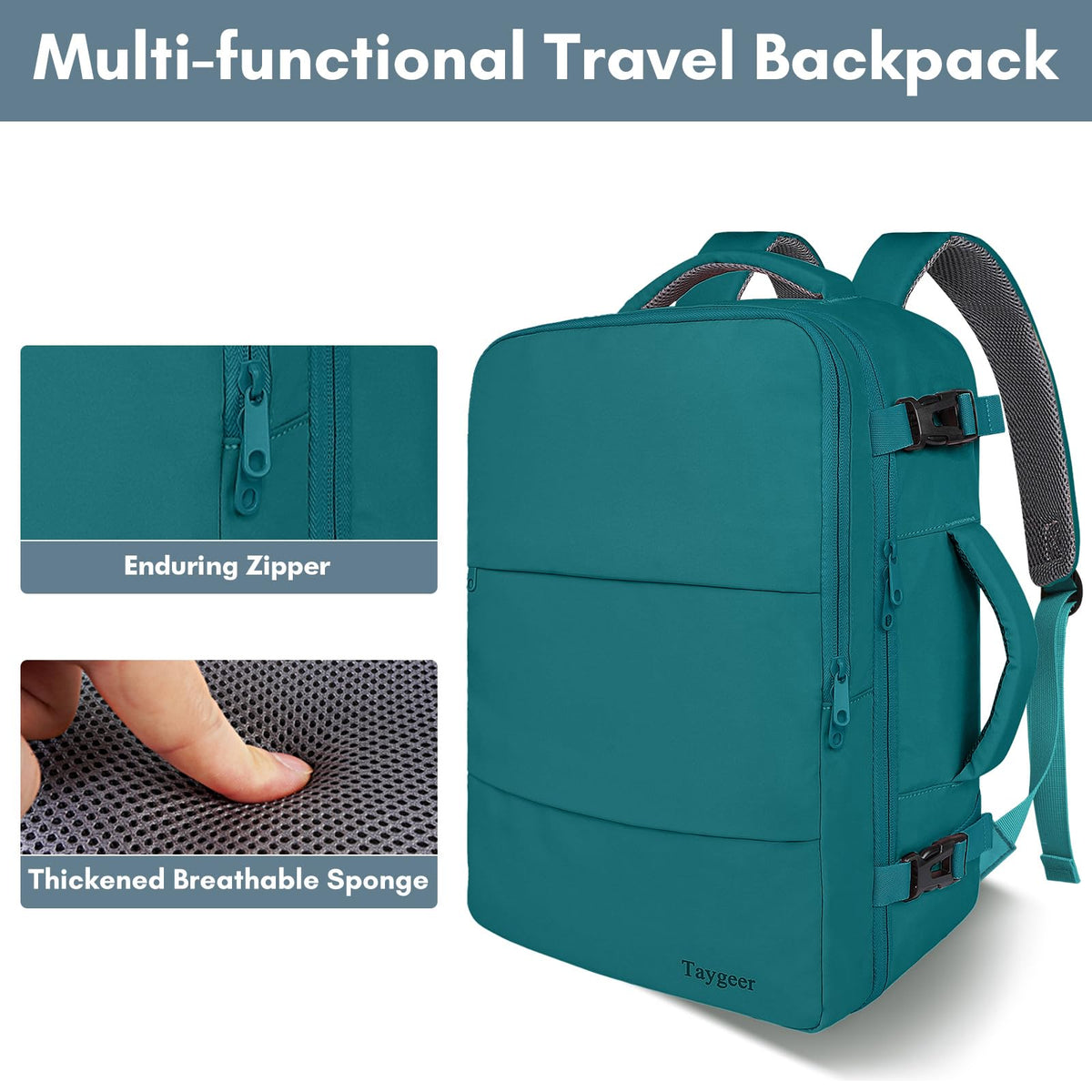 Mochila de viaje Taygeer de 35L, 10 kg para avión, para hombre y mujer, negra