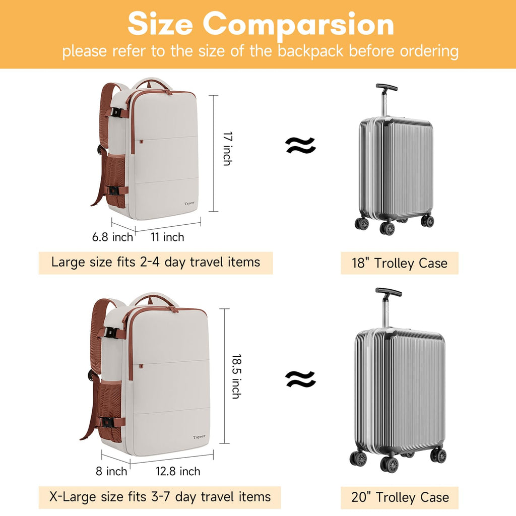 Mochila de viaje Taygeer de 35L, 10 kg para avión, para hombre y mujer, negra