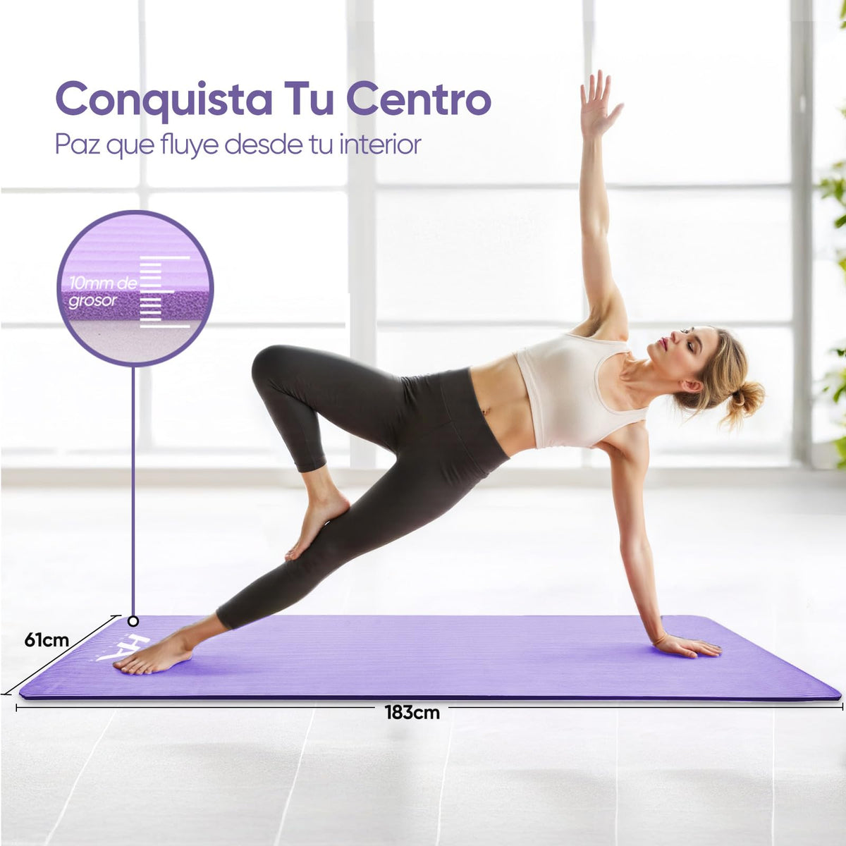 Tapete Yoga,Tapete para Ejercicio Grueso 10 mm, 183x61 cm Antideslizante NBR Pilates, para Yoga,Pilates, Estiramientos y Entrenamiento en Casa o Gimnasio