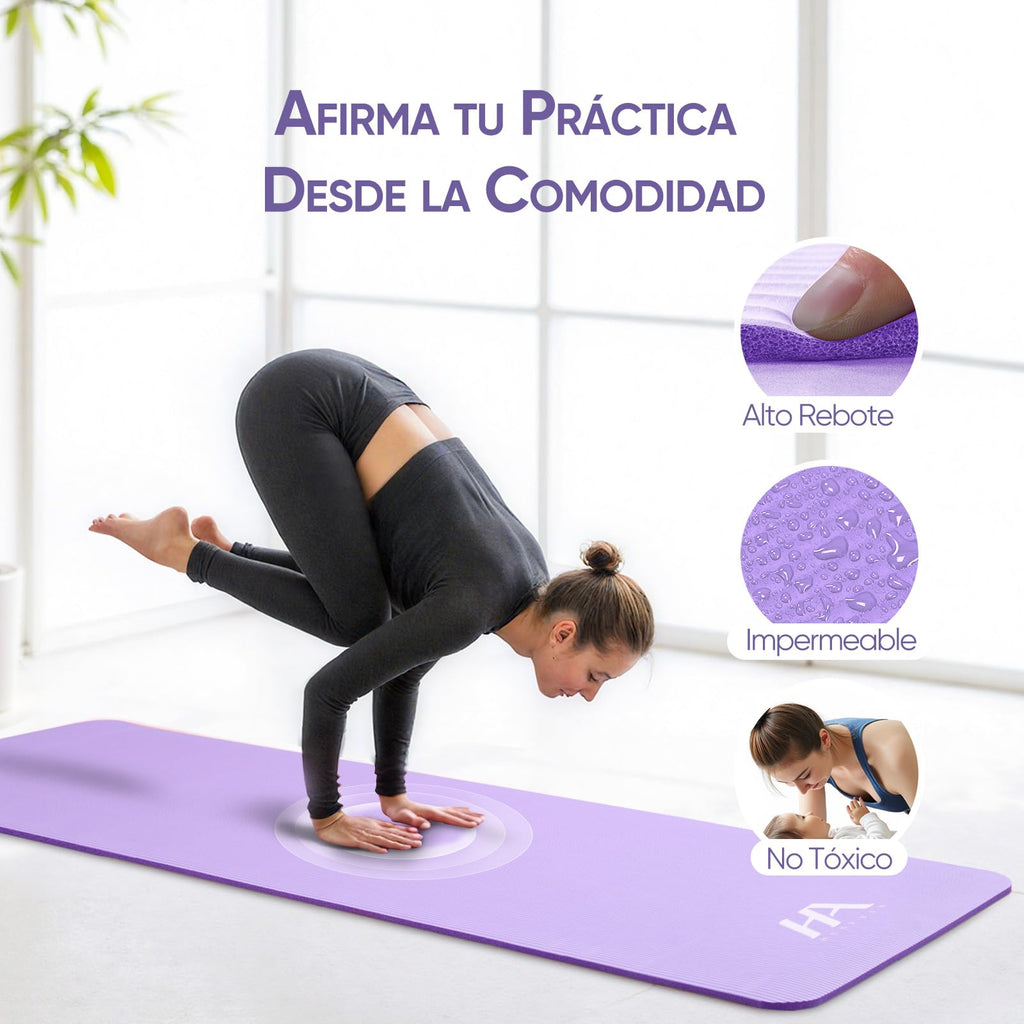 Tapete Yoga,Tapete para Ejercicio Grueso 10 mm, 183x61 cm Antideslizante NBR Pilates, para Yoga,Pilates, Estiramientos y Entrenamiento en Casa o Gimnasio