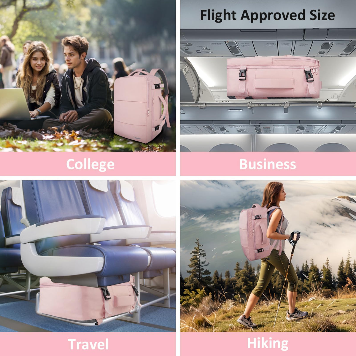 Mochila de viaje Taygeer de 35L, 10 kg para avión, para hombre y mujer, negra