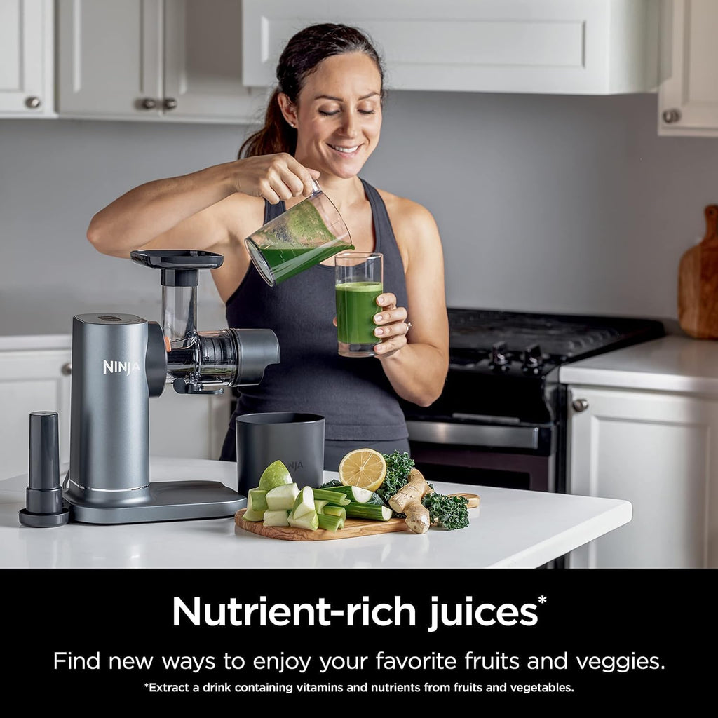Ninja, Extractor de Jugos Prensado en Frío, Tecnología Neverclog y Antigoteo, 2 Filtros, 2 Programas, Jarra y Contenedor de Pulpa (Reacondicionado)
