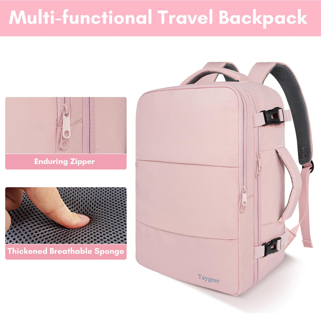 Mochila de viaje Taygeer de 35L, 10 kg para avión, para hombre y mujer, negra