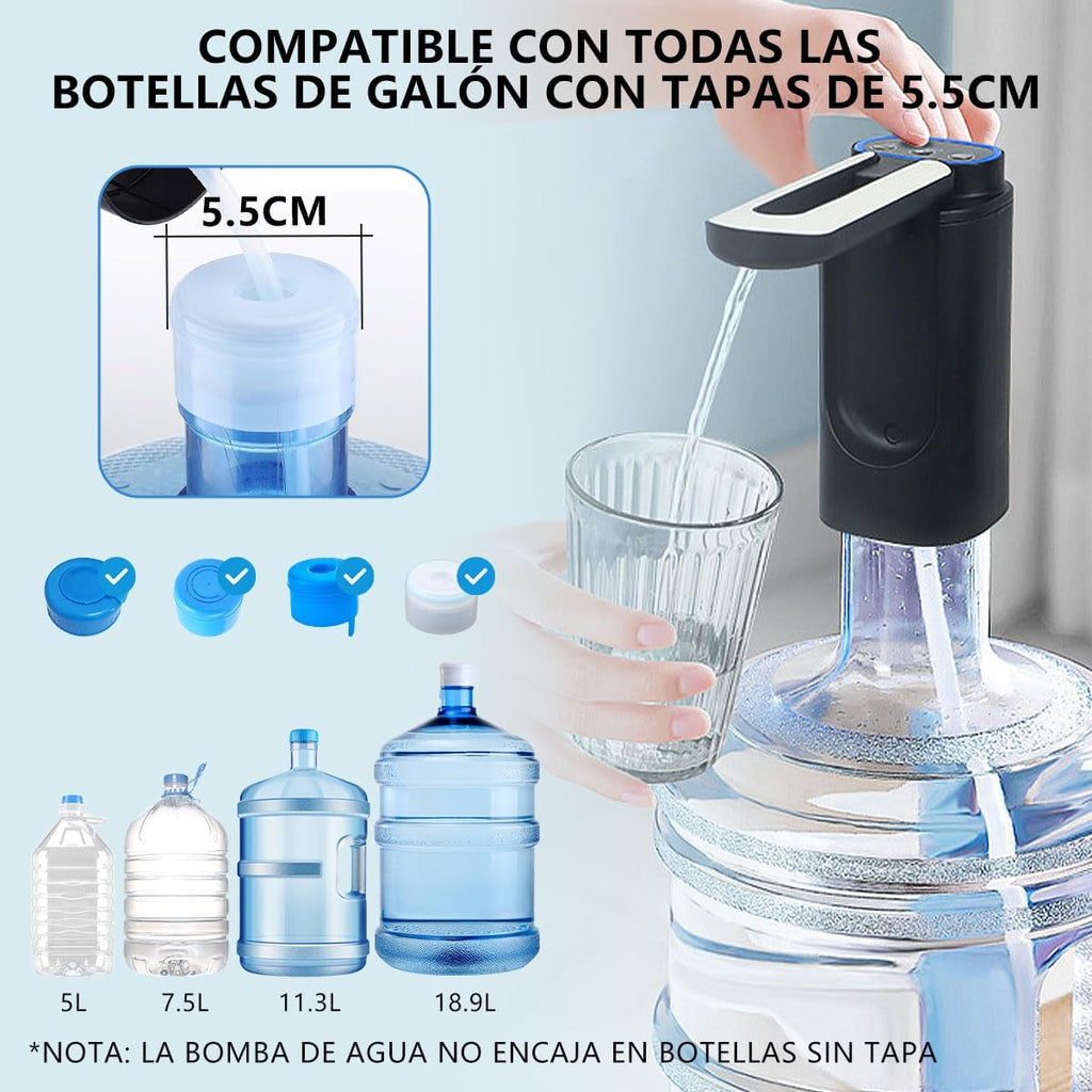 Dispensador de Agua Garrafón Plegable con 3 Modos y Luz LED, Bomba de Agua de Inalámbrica Recargable Portátil, Despachador de Agua Automático Rápido para Botellas de Galón de 4.5L a 20L