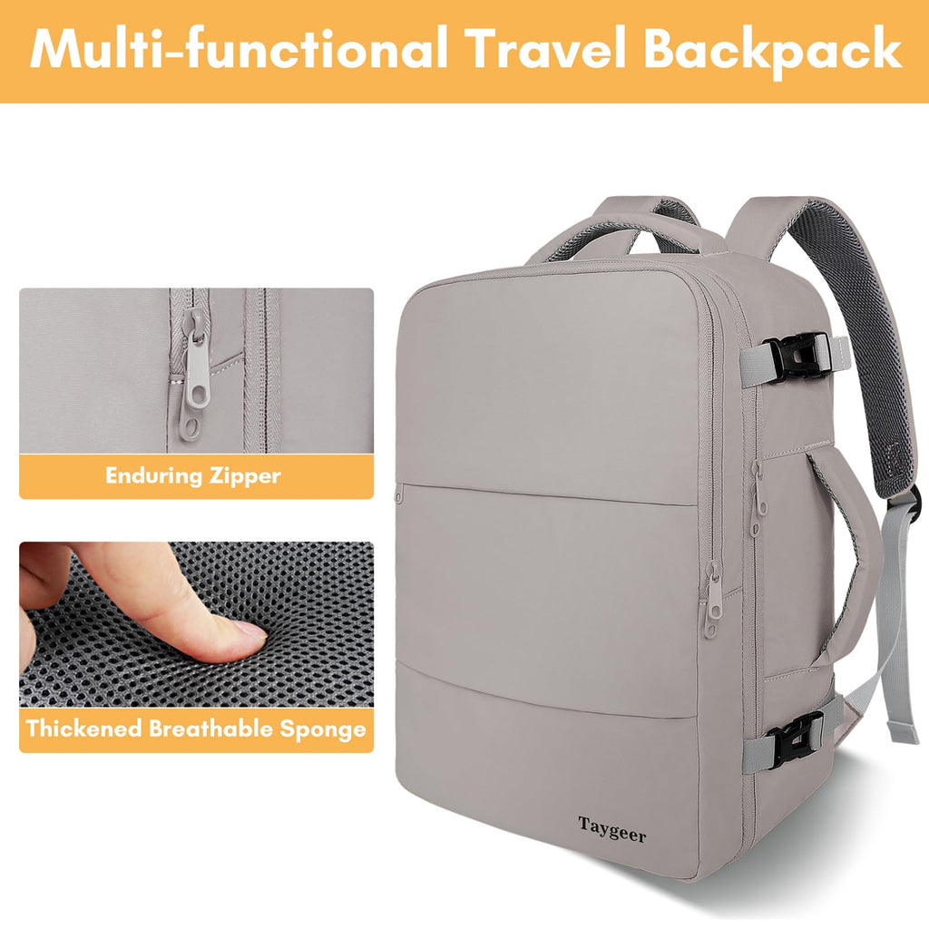 Mochila de viaje Taygeer de 35L, 10 kg para avión, para hombre y mujer, negra