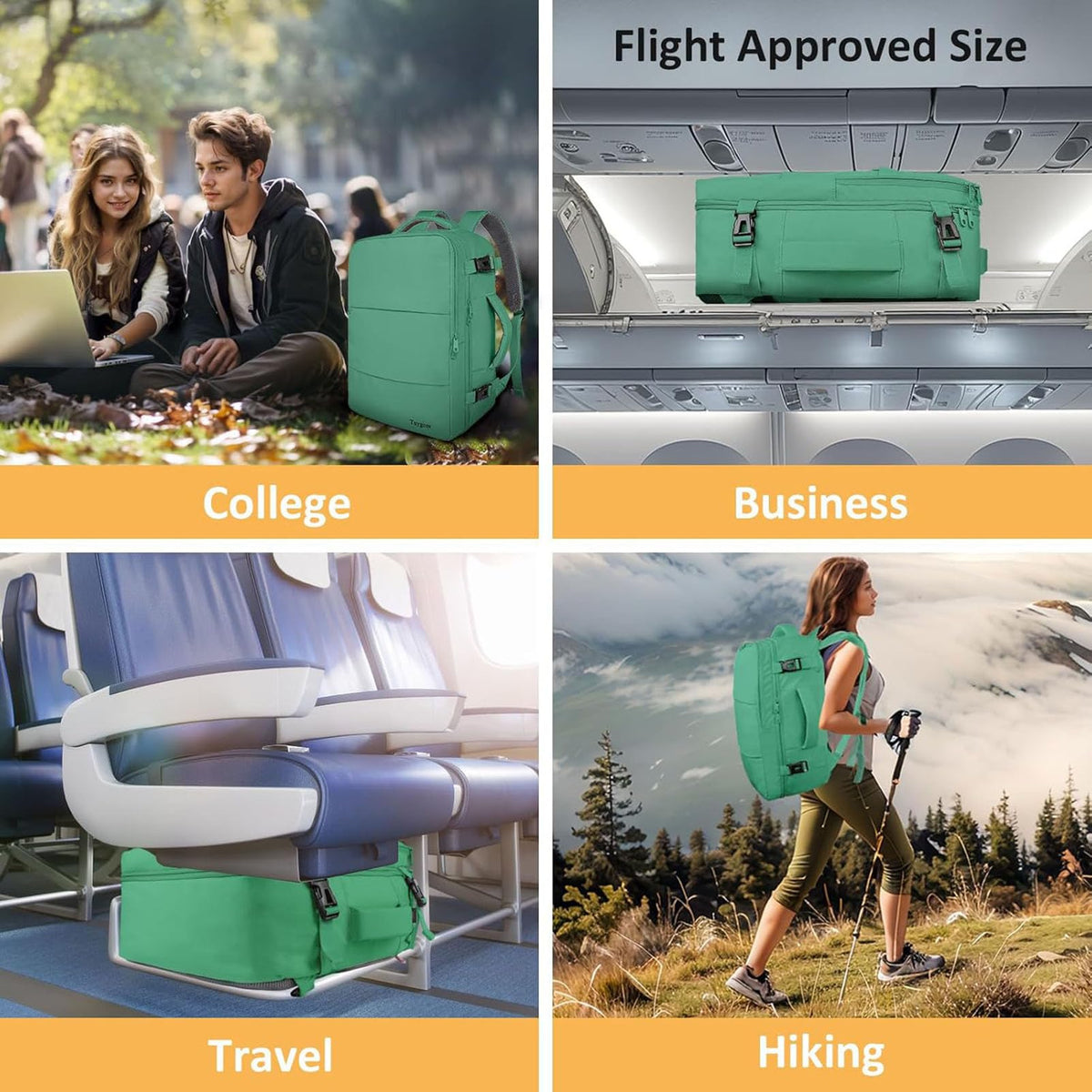 Mochila de viaje Taygeer de 35L, 10 kg para avión, para hombre y mujer, negra