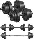 SONGMICS Juego de mancuernas 2 en 1, mancuernas ajustables de 20/30 kg, con barra de conexión, gimnasio en casa, negro tinta