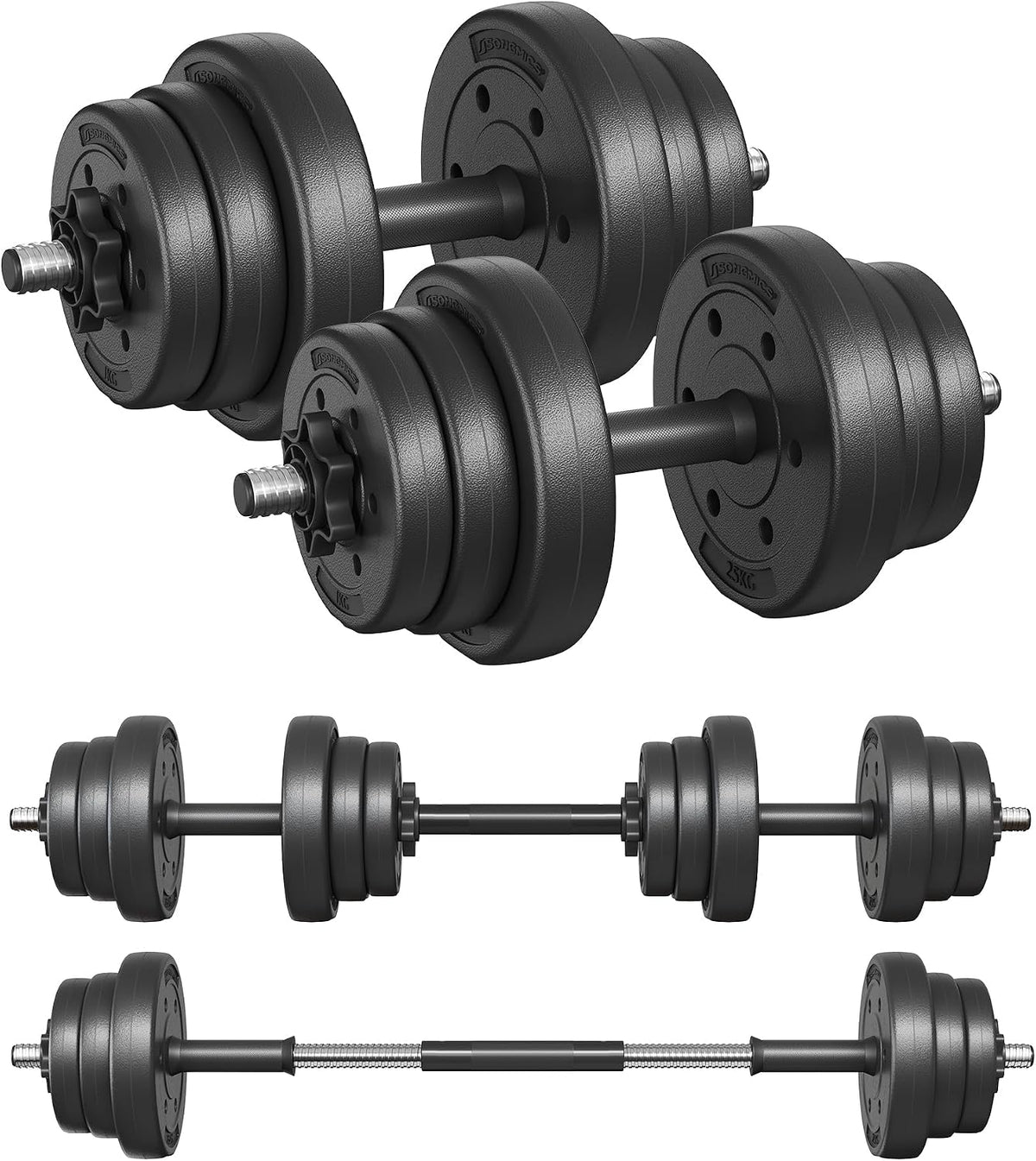 Mancuernas Ajustables SONGMICS 2 en 1 – 20/30 kg con Barra | Home Gym Negro