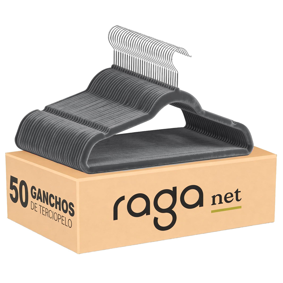 RagaBasics, Set de 50 Ganchos Metalicos Cubiertos con Terciopelo, Perchas de Alta Calidad, Gancho con Rotacion 360°, Ganchos Antideslizantes y Resistentes (Negro)