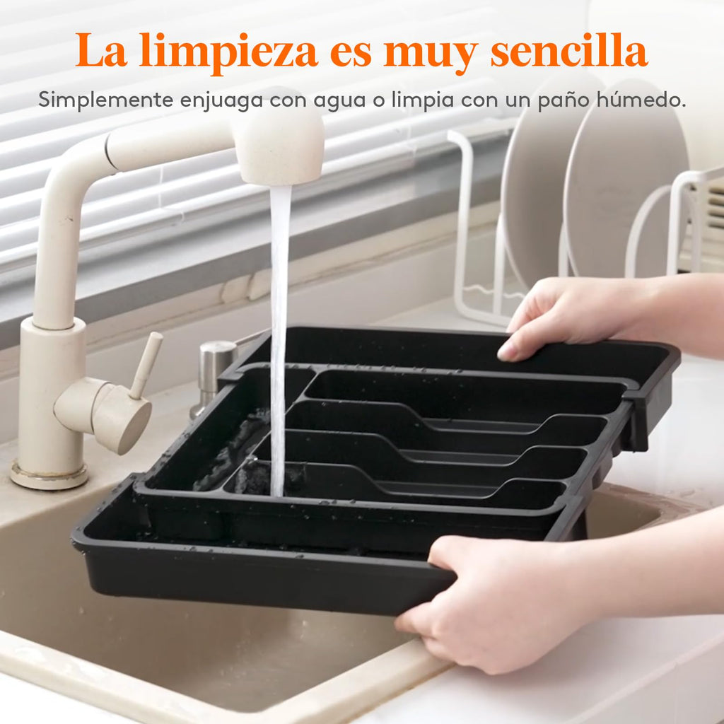Lifewit Organizador de cubiertos, bandeja extensible para cubiertos, cubertero para cajón de cocina, organizador ajustable y compacto para cucharas, tenedores y cuchillos, grande, negro