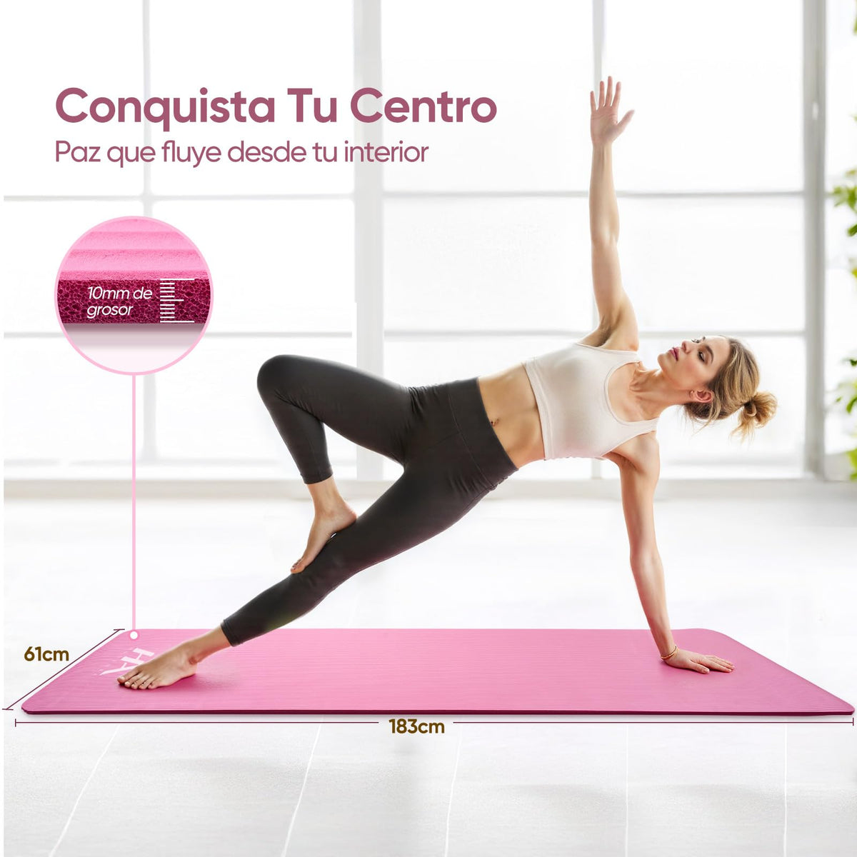 Tapete Yoga,Tapete para Ejercicio Grueso 10 mm, 183x61 cm Antideslizante NBR Pilates, para Yoga,Pilates, Estiramientos y Entrenamiento en Casa o Gimnasio