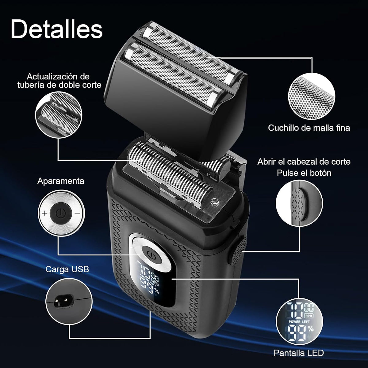 Afeitadora Eléctrica 2 en 1 para Hombre | Recargable USB, Resistente al Agua, 3 Velocidades