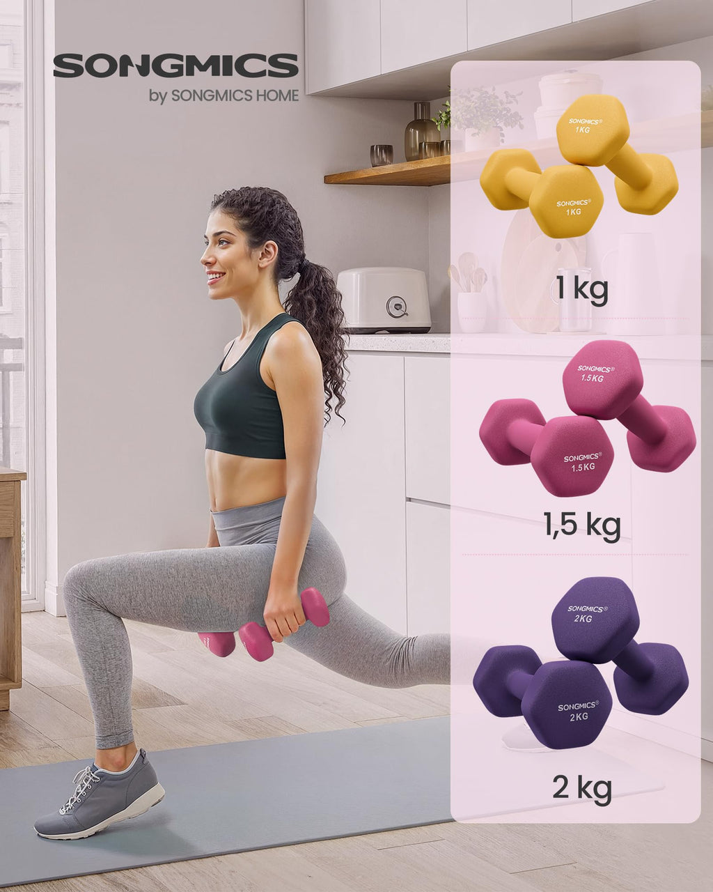Set de 6 Mancuernas SONGMICS con Soporte – 1, 2 y 3 kg | Vinilo Antideslizante Premium
