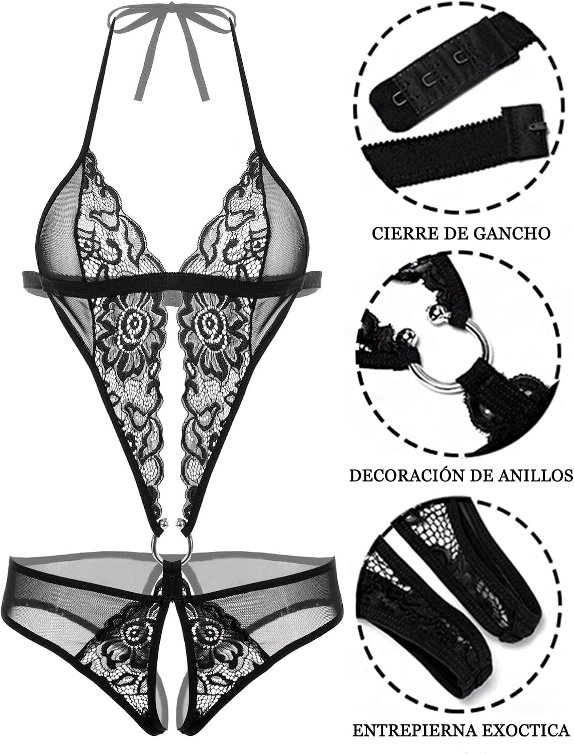 Mythya Body Sexys, Erótica Baby Doll Conjunto de Lencería de Encaje, Mujeres Bodies Lenceria Sensual Cómodo Elástico Suave Perspectiva.