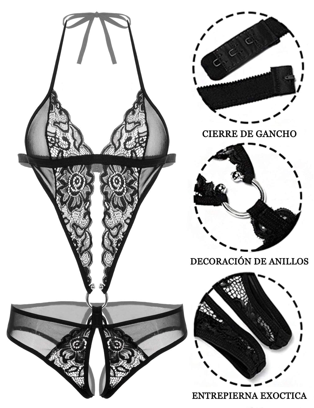 Mythya Body Sexys, Erótica Baby Doll Conjunto de Lencería de Encaje, Mujeres Bodies Lenceria Sensual Cómodo Elástico Suave Perspectiva.
