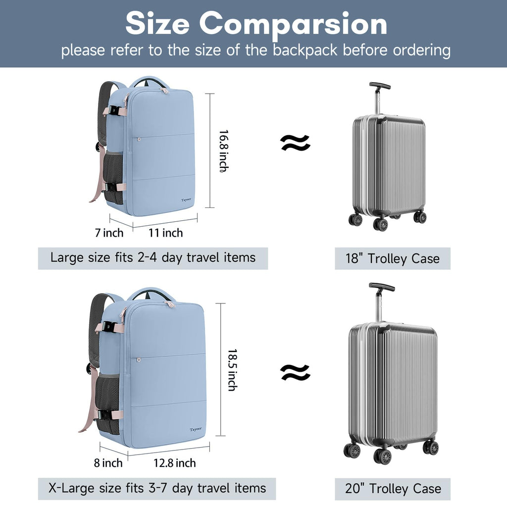 Mochila de viaje Taygeer de 35L, 10 kg para avión, para hombre y mujer, negra