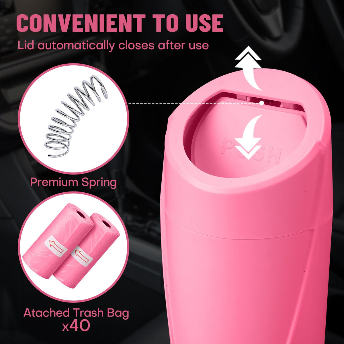 🚗 Bote de Basura para Coche con Tapa — Antiderrames + 20 Bolsas Incluidas