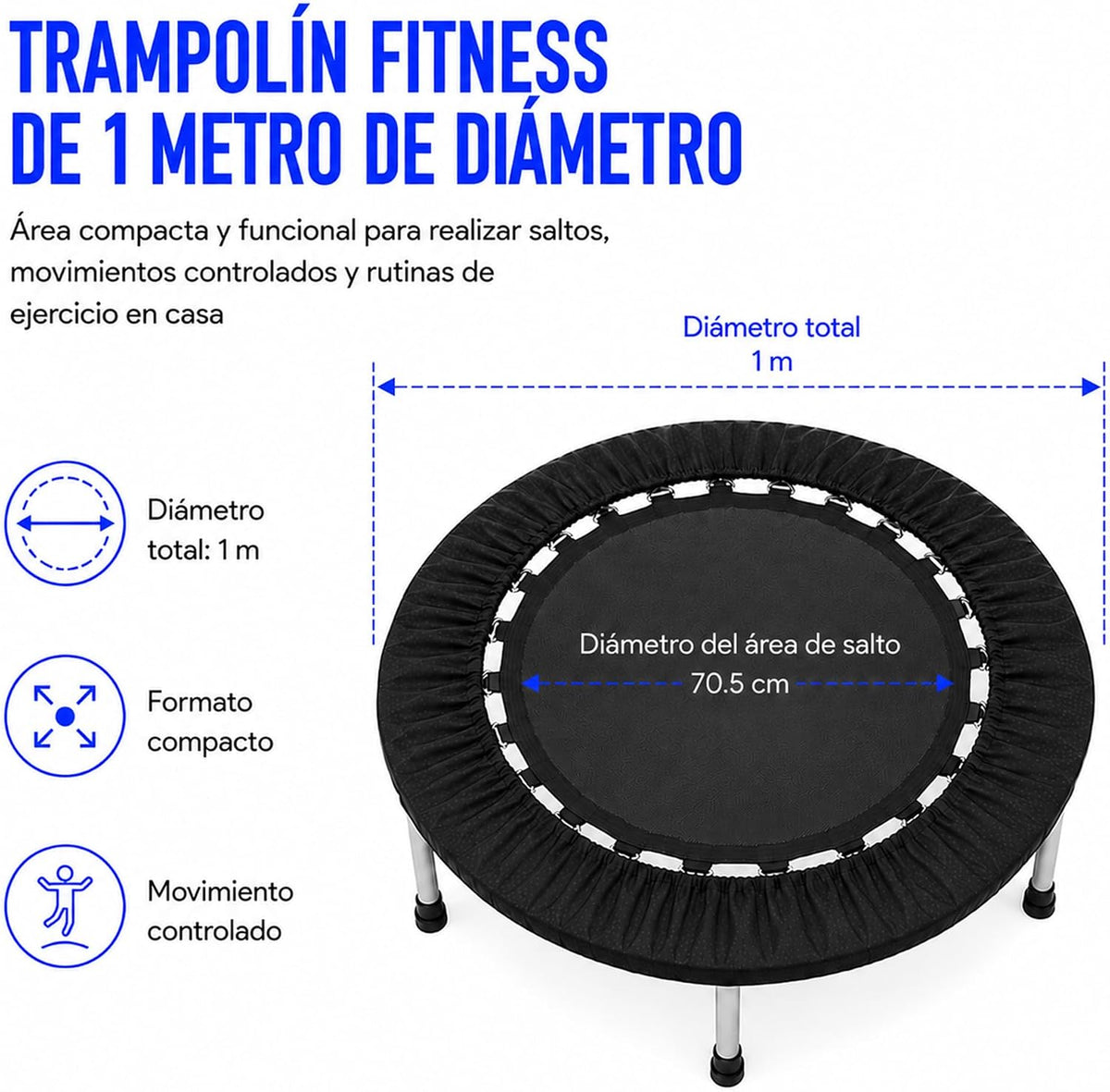 Bluelander Trampolín Fitness, Mini Trampolín para Ejercicio en Casa, Brincolín para Ejercicio, Rebotador Deportivo, Estructura de Acero, Soporta 100 kg