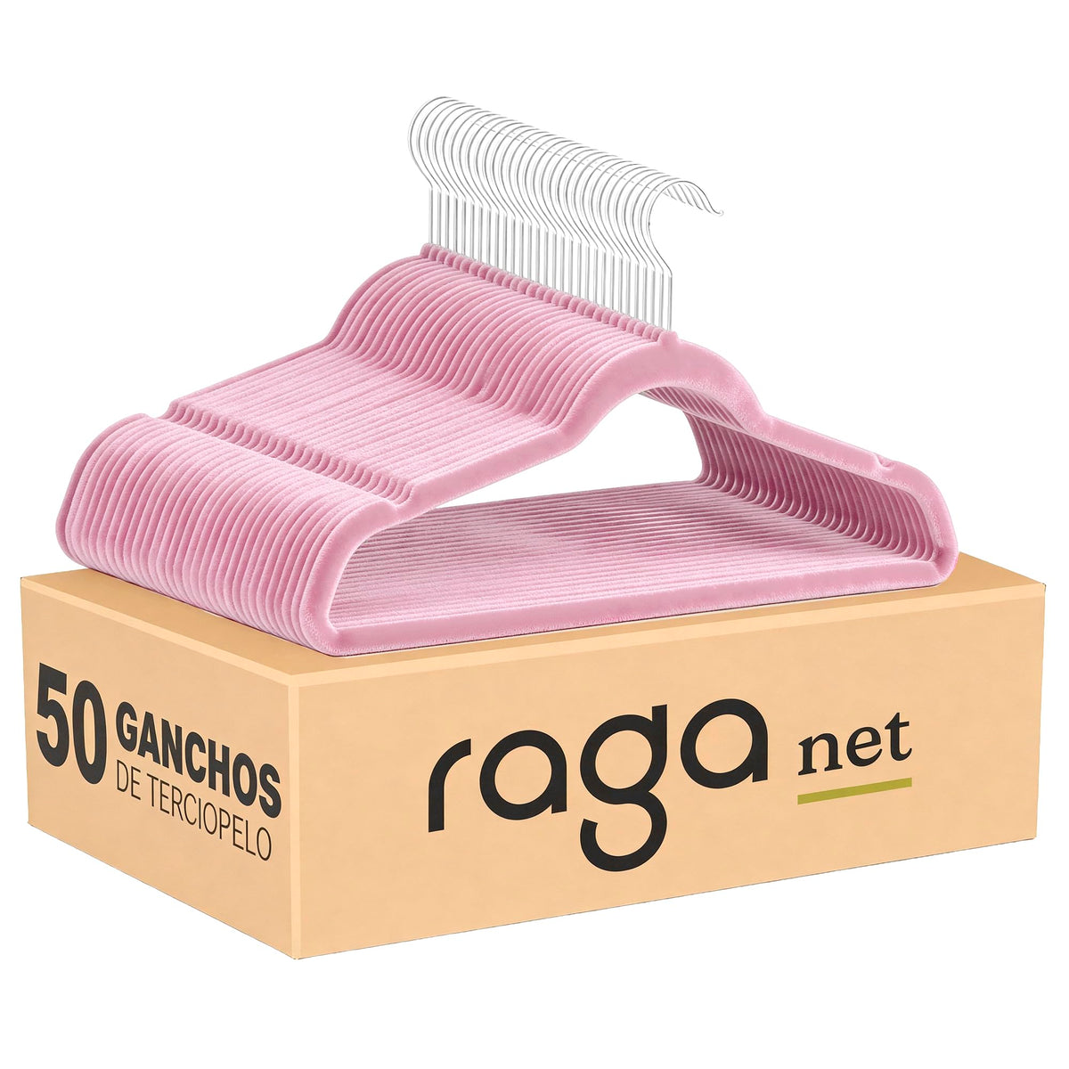 RagaBasics, Set de 50 Ganchos Metalicos Cubiertos con Terciopelo, Perchas de Alta Calidad, Gancho con Rotacion 360°, Ganchos Antideslizantes y Resistentes (Negro)