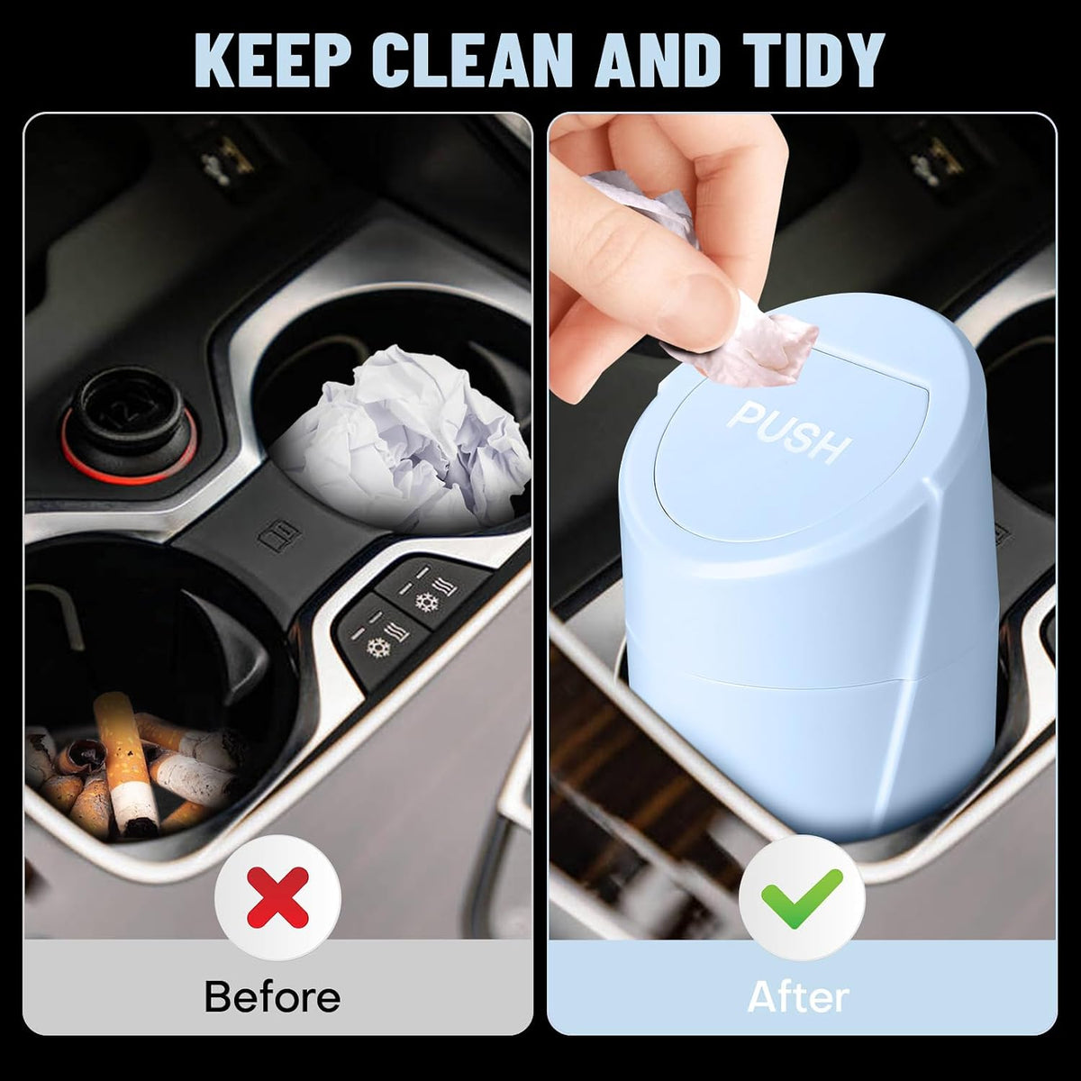 🚗 Bote de Basura para Coche con Tapa — Antiderrames + 20 Bolsas Incluidas